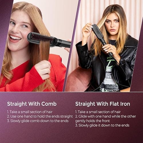 TYMO Flat Iron Hair Straightener Brush 2 in 1, 200M Ions Hair Straighteners for Women, Ceramic Dual Voltage Straightening Hot Comb for Anti-Frizz Straights, Waves, Curls, 3X Less Heat Damage, Black thumbnail 8
