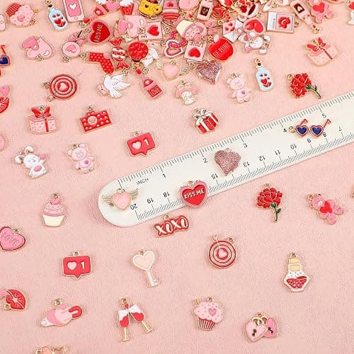 SANNIX 110pcs 55 Pairs Valentine's Day Charms - Gold Enamel Heart Charms - Pink, Red, White - DIY Craft Bracelets, Necklace, Earrings - Jewelry Making - Valentine's Day Gifts thumbnail 4