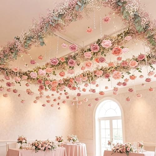 Suncalla 42 Pcs 3.28 ft Rose Peony Flower Garlands Hanging Decor Backdrop Artificial Silk Floral Garlands Peony Faux Floral Celling for Wedding Party Background Birthday Baby Shower Home Garden(Pink) - Image 1
