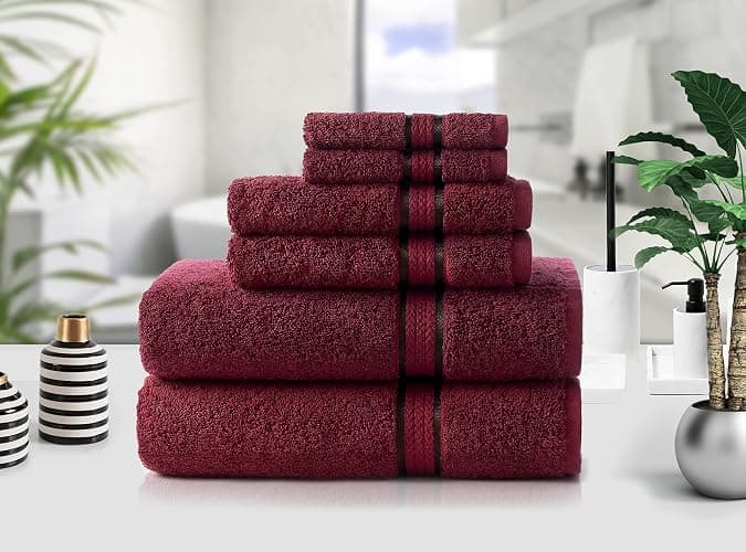 COTTON CRAFT Ultra Soft 6 Piece Towel Set - 2 Large Bath Towels, 2 Hand Towels, 2 Washcloths - Absorbent 580 GSM Quick Dry Everyday Luxury Hotel Bathroom Spa Gym Shower Pool - 100% Cotton - Burgundy thumbnail 2