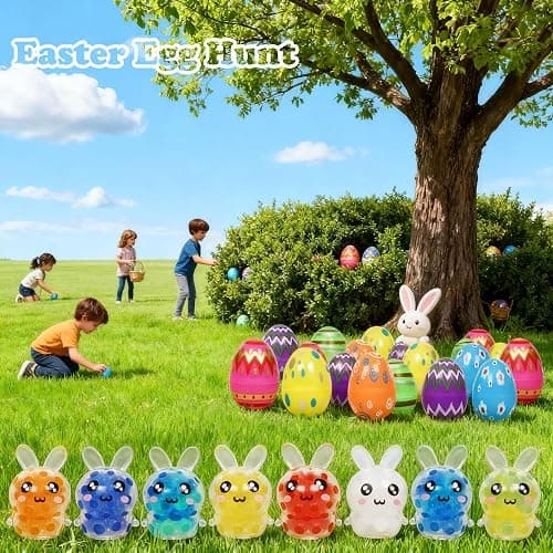 24 Pack Prefilled Easter Eggs with Bunny Mini Squeeze Balls for Kids | Soft squishy stress relief fidget toys for egg hunts, Easter baskets, classroom rewards and party favors thumbnail 6