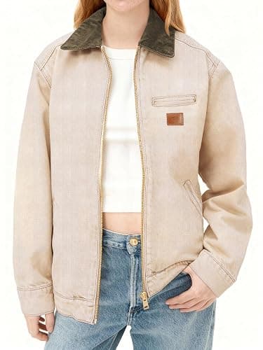 EMMIOL Barn Jean Jacket for Women Zipper Fall 2025 Clean Fit Long Sleeve Denim Jackets thumbnail 6