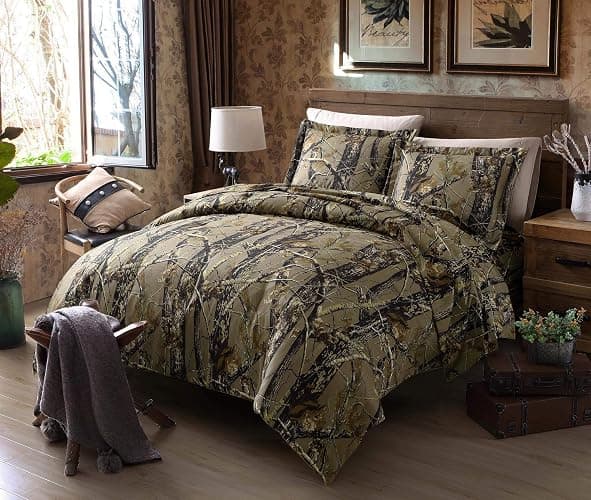 Chezmoi Collection Salem 3-Piece Cabin Lodge Forest Woods Comforter Set - Nature Camo Tree Leaves Printed Soft Microfiber Bedding - Natural, King thumbnail 2