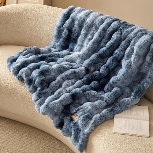 Bedsure GentleSoft Fluffy Fuzzy Throw Blanket, Soft Cozy Faux Fur Fleece Minky Blanket, Room Decor Couch Bed Cover Winter Bedding, Thick Warm Plush Christmas Women Men Gifts, 870GSM, Tie-dye Blue thumbnail 9