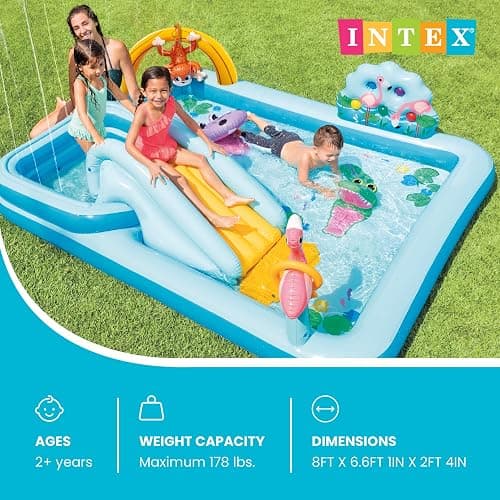 Intex 96" x 78" x 28" Inflatable Jungle Adventure Play Center Spray Kiddie Pool - Backyard Kids Water Slide, Outdoor Blow-Up Splash Pad for Toddlers thumbnail 2