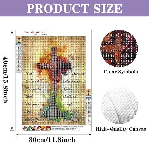 Eiflow Diamond Gem Craft Painting Kits for Adults Religion Cross, 5D Christ Diamond Art Kits DIY Full Round Drill Mosaic Painting(30x40cm/12x16in) thumbnail 3