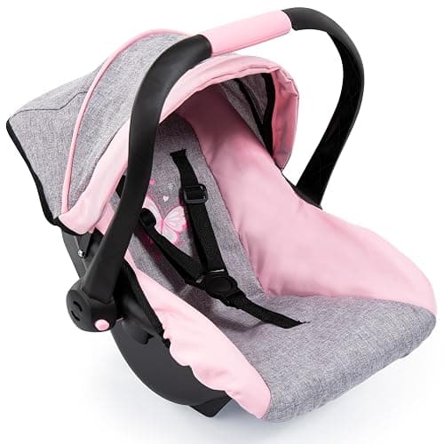 Bayer Design 67933AA Toy, Car Seat Easy Go for Neo Vario Pram with Cover, Doll Accessories, Pink, Grey with Butterfly,Grey/pink, for dolls up to 18" - Image 1