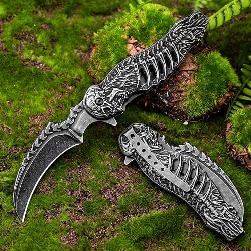 VALHALLA REAPER Skull Pocket Knife, Pocket Folding Knife With 3D Hollowed-out Skull, EDC Pocket Knife For Men Outdoor Camping Hiking Hunting thumbnail 2