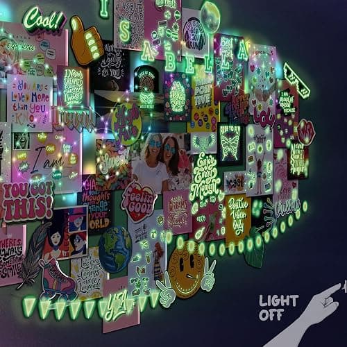 Glow in the Dark Wall Collage Kit for Teen Girls - 1000+ Stickers Teen Girl Room Bedroom Decor, Room Decor for Teen Girls - Teen & Tween Girls Trendy Stuff - Top Gifts for 10 11 12 13 14 Year Old Girl thumbnail 2