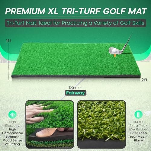 10x7 Ft. Outdoor & Indoor Golf Net & Mat - Includes 6 Sandbags for Better Stability & 5 Foam Practice Balls - Train Your Drive with Our Golf Practice Net & Mat to Improve Your Game thumbnail 2