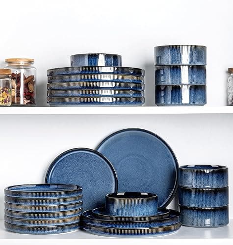 TheTerra Ceramic Dinnerware Sets for 8, 24 Pieces Porcelain Lightweight Speckled Plates and Bowls Sets, Scratch Resistant Dish Set, Oven & Microwave & Dishwasher Safe, Starry Blue thumbnail 7