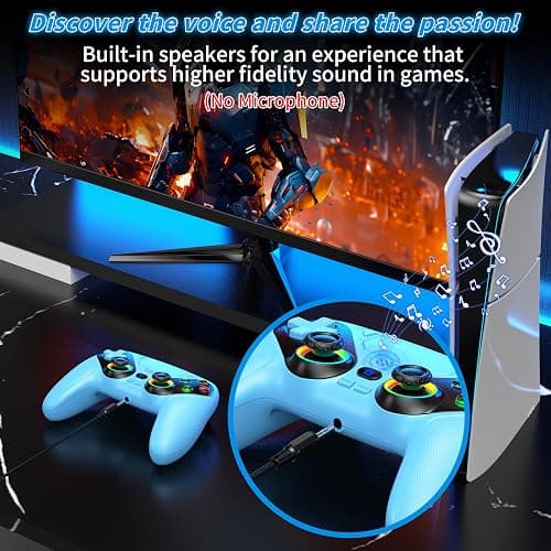 Dinosoo RGB Wireless Controller for PS5/PlayStation 5 PC, Bluetooth Controller with Turbo, Macro, Dynamic Vibration, 6-Axis Motion Control, 3.5mm Audio Jack, 1000mAh Battery, Speaker - Blue thumbnail 7