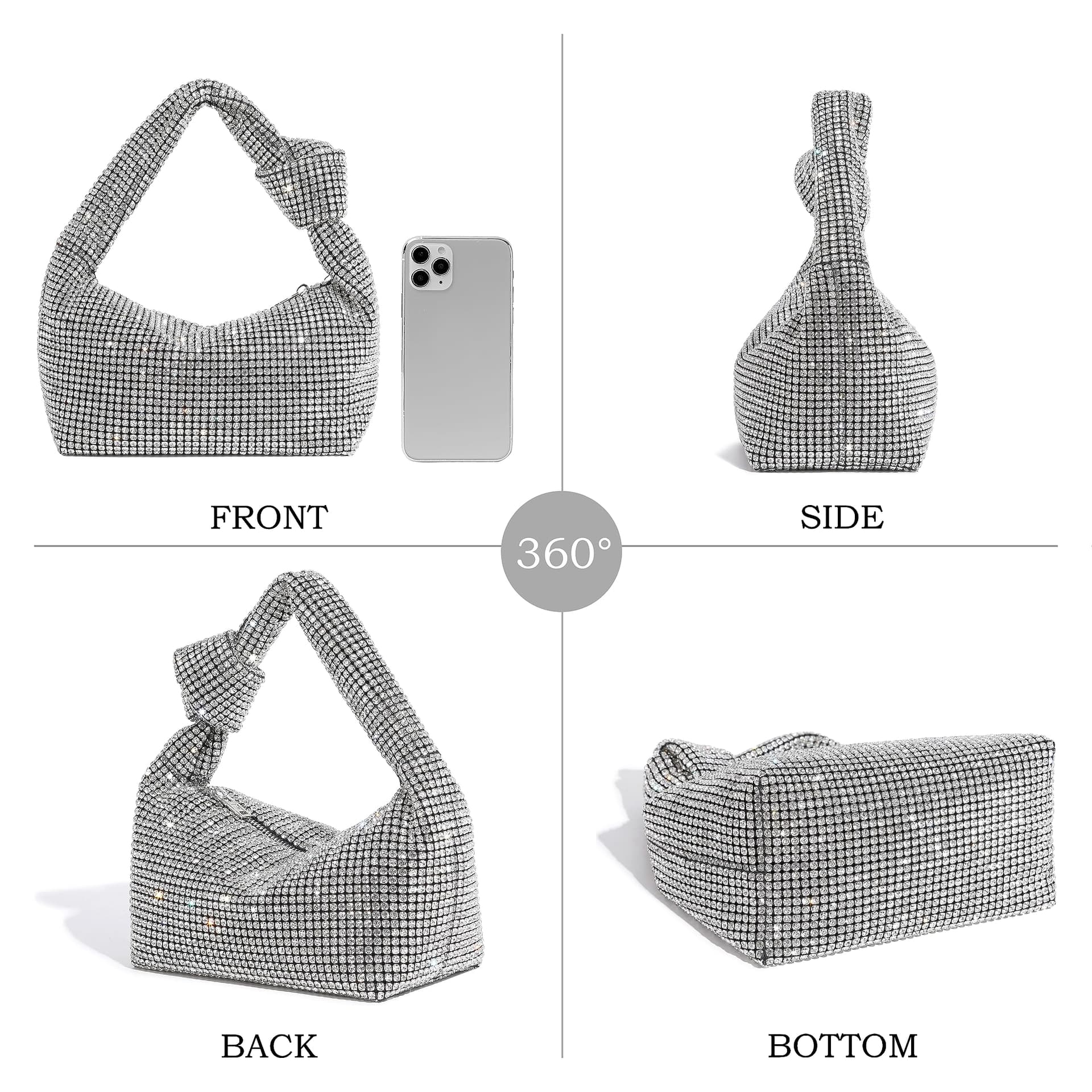 Rhinestone Purses for Women Bling Rhinestone Bag Shiny Silver Purse Evening Bag Sparkly Clutch Purses for Women thumbnail 4