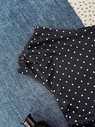 GORGLITTER Girl's Polka Dots Crop Tops Y2K Off The Shoulder Ruched Cinched Waist Tank Top Trendy Fashion thumbnail 3