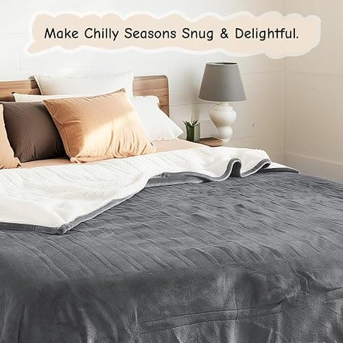 Electric Heated Blanket Throw 50"x60", Soft Flannel Sherpa Heating Throw with 4 Heat Settings, 3-Hour Auto Shut-Off Timer, Grey thumbnail 6