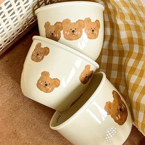 Jiantaoxi Cute Bear Mug with Lid, Cute Coffee and Tea Mug，Gift for Friend Women Men，Beige, 8 oz thumbnail 5
