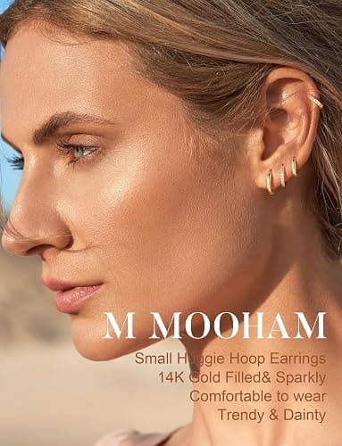 M MOOHAM Huggie Hoop Earrings for Women Teen Girls, 14K Gold Plated | Hypoallergenic Earring Set for Sensitive Ears, Small Huggie Hoops, Dainty Earrings Stack, Trendy Jewelry Gifts thumbnail 2