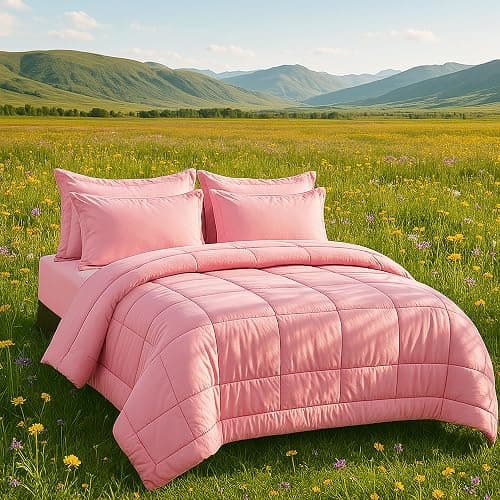 DOWNCOOL Queen Comforter Set, 7 Pieces Bedding Sets Queen Pink, All Season Down Alternative Bed in a Bag Queen with Comforter, Flat Sheet, Fitted Sheet, 2 Pillow Shams & 2 Pillowcases thumbnail 2