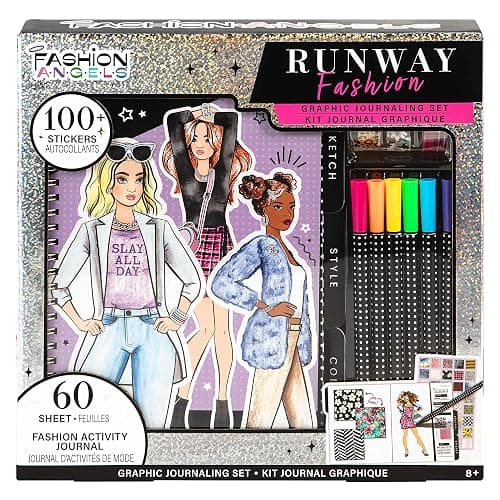 Fashion Angels Runway Graphic Journaling Set, Basic Fashion Design Activity Journal for Beginners with Markers, Stencils, Stickers & Sketch Pad, Kids 8+ thumbnail 4