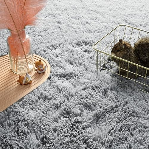Andecor Soft Fluffy Bedroom Rugs, 4 x 6 Feet Indoor Shaggy Plush Area Rug for Boys Girls Kids Baby College Dorm Living Room Home Decor Floor Carpet, Grey - 4' x 6' (Rectangular) - Grey thumbnail 7