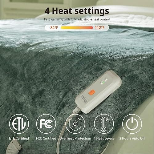 GOTCOZY Heated Blanket Electric Throw 50''X60''- Soft Silky Plush Electric Blanket with 4 Heating Level & 3 Hour Auto Off Heating Blanket, ETL Certified Machine Washable (Green) thumbnail 4