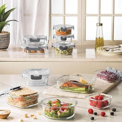 FineDine Glass Storage Containers with Lids - Leak Proof, Dishwasher Safe Glass Food Storage Containers for Meal Prep or Leftovers (Black, 24 Piece) - Black - 24 Piece thumbnail 7