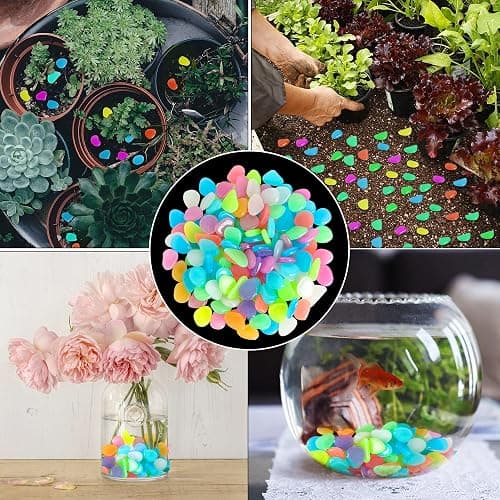 150 PCS Luminous Stones – Mixed Color Glow Rocks Decorations DIY Decorative Pebbles for Aquarium Fish Tank Sidewalk Garden Path Patio Terrace Lawn Yard Ornaments Colorful Cobbles Decor FD05MX150 - Image 1