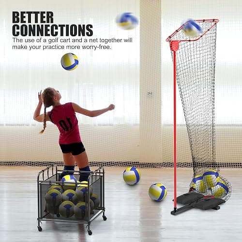 TUBAGOU Volleyball Setter Training Equipment Net with Portable Volleyball Cart with Wheels, Volleyball Practice Equipment 5 Height Options and Adjust The Target Hoop Angle by 10 Angles thumbnail 6