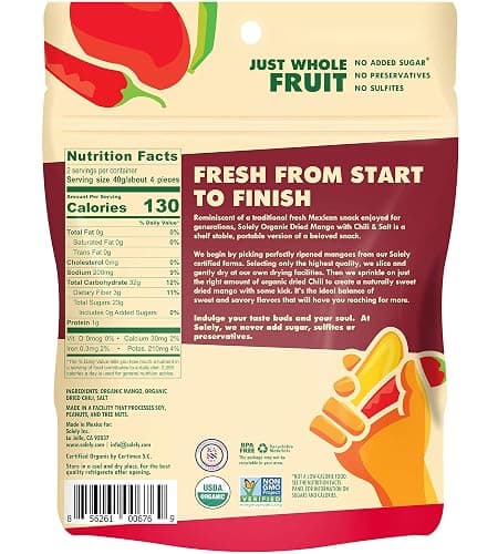SOLELY Organic Dried Mango Strips with Chili and Salt, 2.8 oz | Three Ingredients | Vegan | Non-GMO | No Added Sugar thumbnail 2