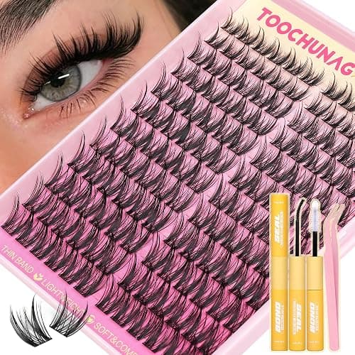 Wispy Lash Clusters Kit Spiky Manga Lashes Extension Kit 8-14mm Eyelash Clusters DIY Individual Lashes Clusters with Thin Band Cluster Eyelash Extensions Kit with Lash Glue&Tweezers by TOOCHUNAG - Image 1