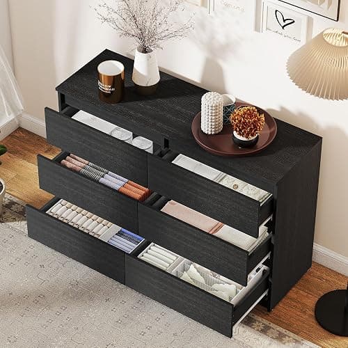HOMCOM 6 Drawer Dresser for Bedroom, Wide Chest of Drawers, Modern Clothes Storage Organizer for Living Room, Hallway, Black thumbnail 7