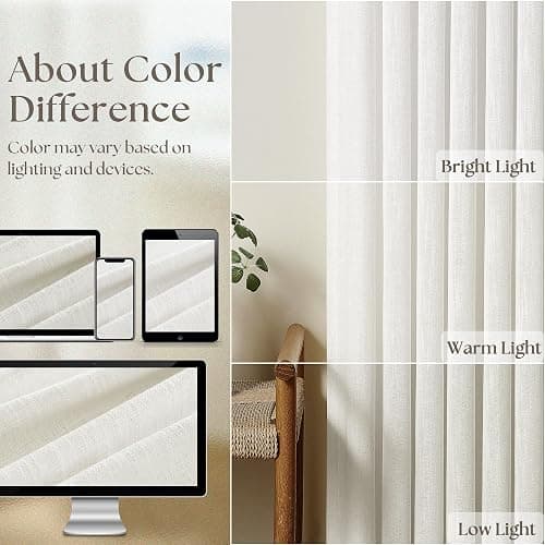 TWODRAPES Beige White Pinch Pleated Linen Curtains 2 Panels 100 Inches Long | Memory Training Shaped, Semi Sheer Pleat Drapes with Hooks Rings, Light Filtering Curtains 40x100 for Living Room Bedroom thumbnail 4