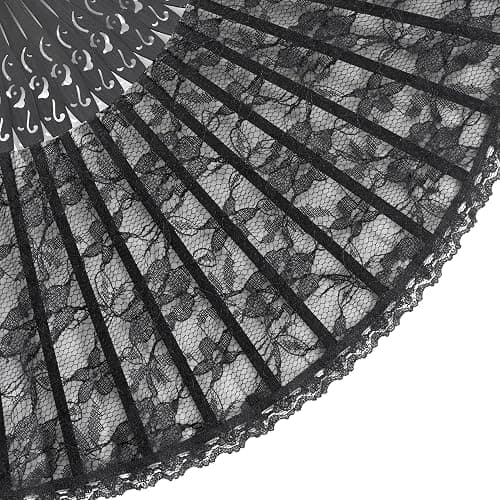 choyaxo Black Lace Handheld Fan Bamboo Folding Fan | Bamboo Silk Hand Fan for Women Wedding Decoration Dancing Party thumbnail 5