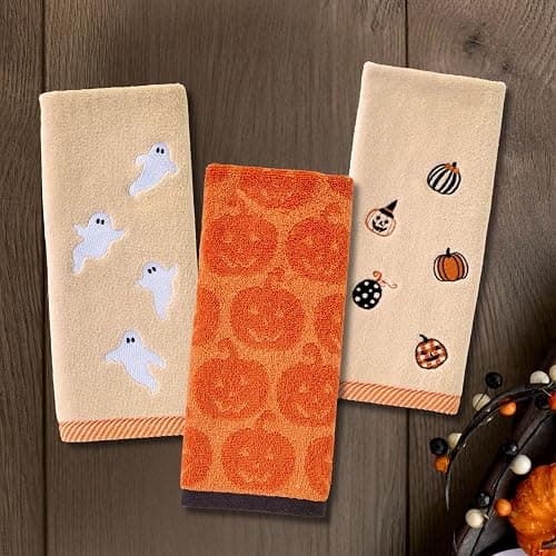 SKL Home Halloween Jack-O-Lantern 100% Cotton Jacquard 2pc Hand Towel Set, Reversible, Soft & Absorbent, Decorative for Bath/Kitchen/Bar & Gift, Orange thumbnail 5