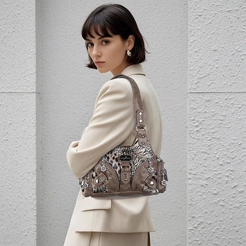 Angel Kiss Purses for Women Small Hobo Shoulder Bags Vagen Leather Multi-Pocket Tote Bag with Zipper thumbnail 2