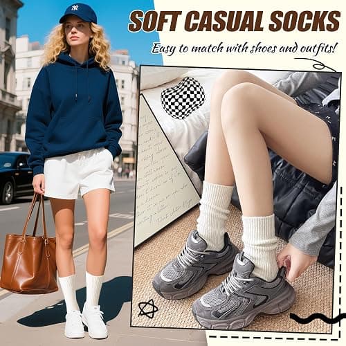 Women Merino Wool Slouch Boot Socks Warm Winter Thermal Slouchy Scrunch Cozy Knit Comfy Work Socks for 5 Pairs thumbnail 5