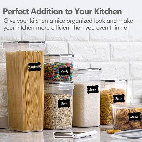 Vtopmart 32pcs Food Storage Container Set, Kitchen & Pantry Organizers and Storage, Plastic Airtight Pantry Container with Lids for Cereal, Flour and Sugar, Includes 32 Labels (Black) (32pack) thumbnail 6