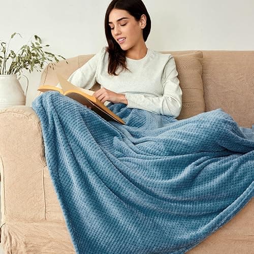 Exclusivo Mezcla Fleece Bed Blanket Twin Size, Super Soft and Warm Blankets for Couch, Sofa and Bed Waffle Textured, Cozy, Fuzzy and Lightweight (Slate Blue, 60x80 inches) thumbnail 2