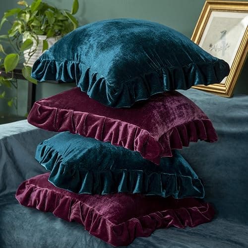 GLORY SEASON Velvet Throw Pillow Cover Soft Decorative Luxurious Solid Square Cushion Case for Sofa Couch Bedroom Farmhouse,Pack of 2, 18 x 18 Inches, Amaranth thumbnail 7