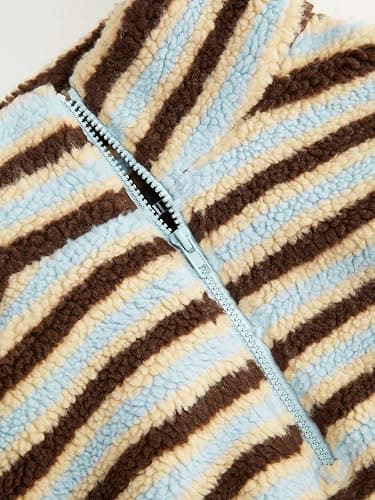 CIDER Fleece Stripe Stand Collar Drawstring Half Zip Oversized Sweatshirt thumbnail 5