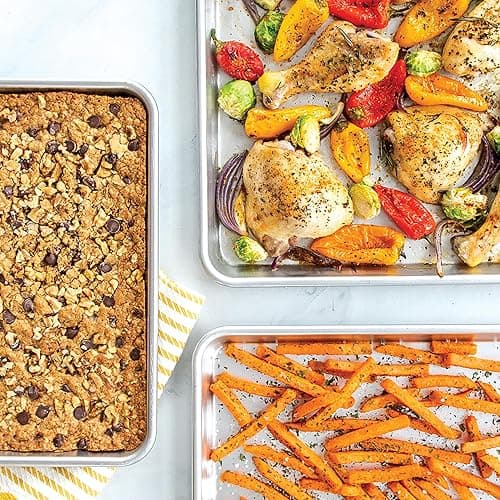 Nordic Ware Naturals 3 Piece Set - USA Made Aluminum Commercial Quality Sheet Pan for Baking or Roasting, Encapsulated Galvanized Steel Rim Prevents Warping; Half Sheet, Jelly Roll and Quarter Sheet thumbnail 4
