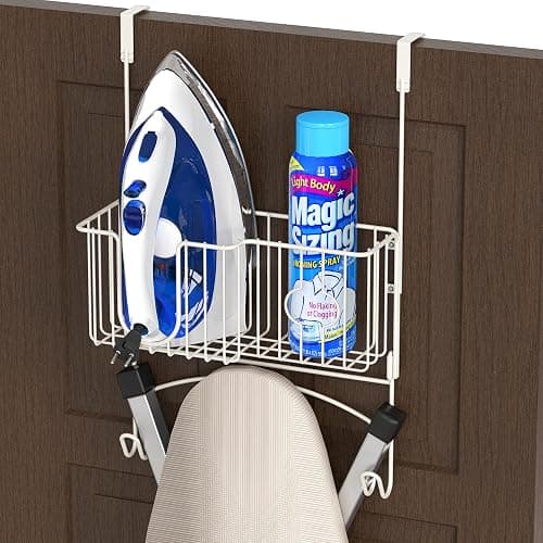 Simple Houseware Over-The-Door/Wall-Mount Ironing Board Holder, White - Image 1