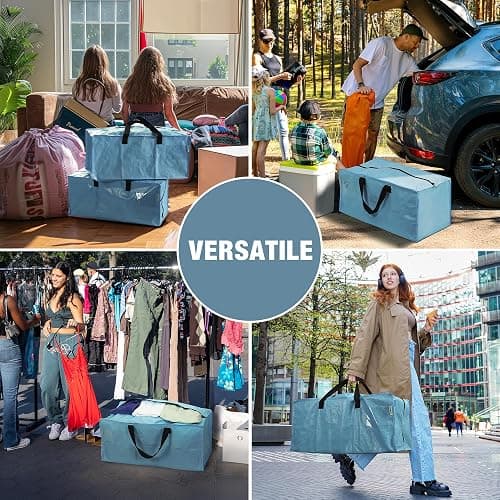 WORKPRO 6 Pack Extra Large Moving Bags with Zippers & Carrying Handles Backpack Straps, Heavy-Duty Storage Tote for Space Saving & Storage, Alternative to Moving Box (Dusty Blue) thumbnail 6
