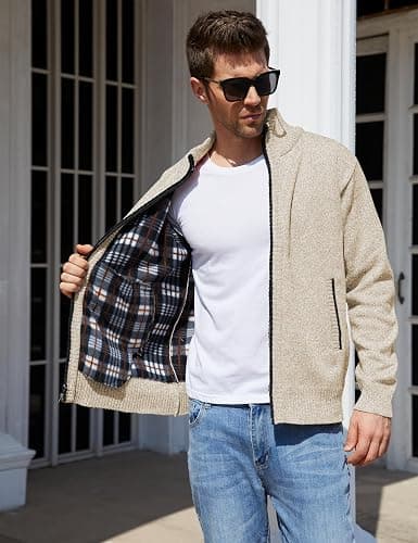 Yeokou Men's Casual Slim Full Zip Thick Knitted Cardigan Sweaters with Pockets thumbnail 2