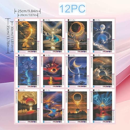 12 Pack Diamond Art Kits for Adults, Sunset Landscape 5D Diamond Painting for Adult Beginners,DIY Full Drill Round Gem Painting Dot Art Sets,Home Wall Decor 9.8x13.8 Inch thumbnail 2