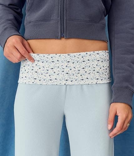 Yoawdats Fold Over Yoga Pants for Women Wide Leg Sweatpants Low Rise Flare Lounge Pant Bell Bottoms Y2K Foldover Pants thumbnail 3