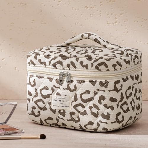 HBselect Quilted Makeup Bag, 3PCS Cotton Large Travel Makeup Bag, Cute Floral Coquette Make up Bag Cosmetic Bag Toiletry Bag for Women Girls thumbnail 6
