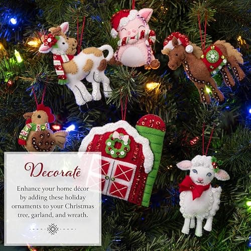 Bucilla Felt Applique Ornament Making Kit, 3.75" x 4", Barnyard Cheer 6 Count thumbnail 4