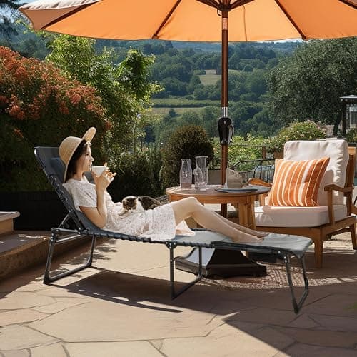 BlueWish Tanning Chair with Face Hole, Tanning Chairs for Outside with Mat&Face Arm Hole, Sunbath Lounge Chair for Beach, Backyard, Pool, Lawn, Grey thumbnail 2