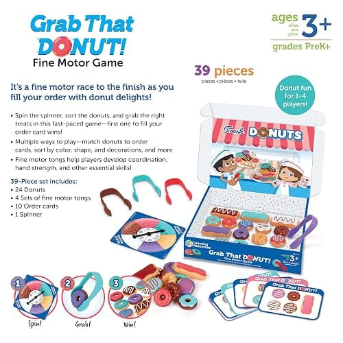 Learning Resources Grab That Donut! Fine Motor Game - Toddler Food Bakery Toys, Board Games, Color Sorting, Gifts for Boys and Girls, Hand Eye Coordination, Preschool Sensory Activities thumbnail 6